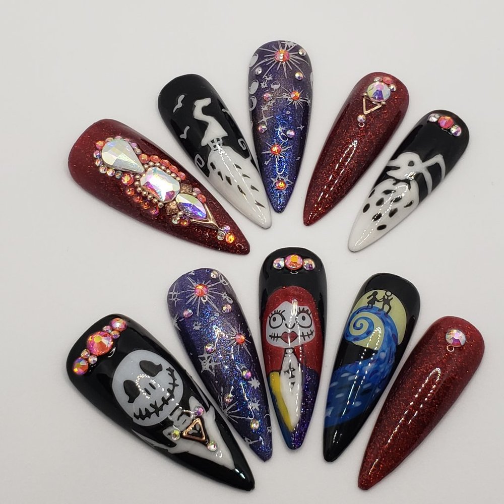 Halloween Long Stiletto Press on Nails " Halloween Night "